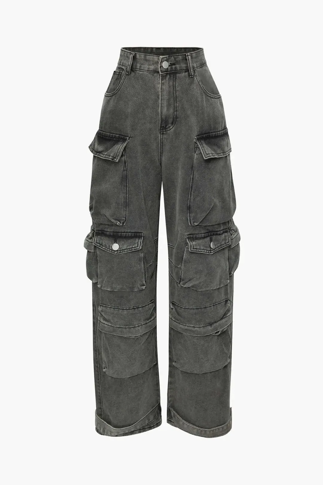 Donna - Multi Pocket Rolled Hem Woman's Wide Leg Cargo Jeans