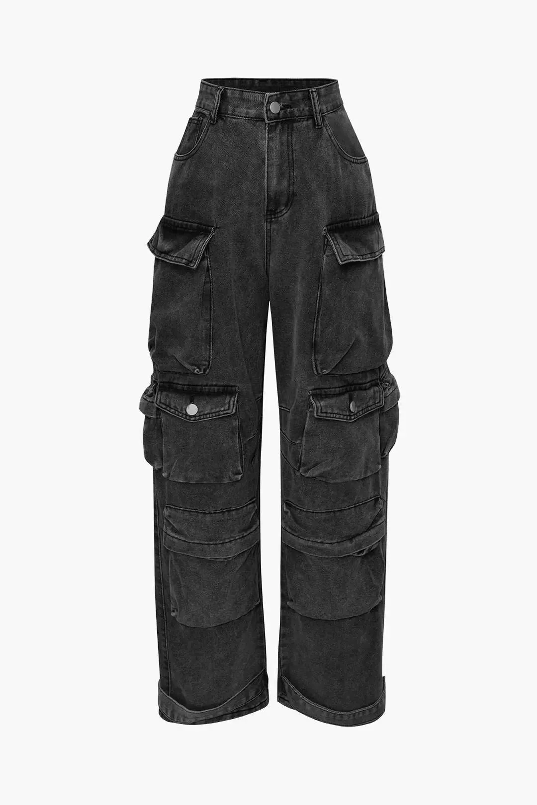 Donna - Multi Pocket Rolled Hem Woman's Wide Leg Cargo Jeans