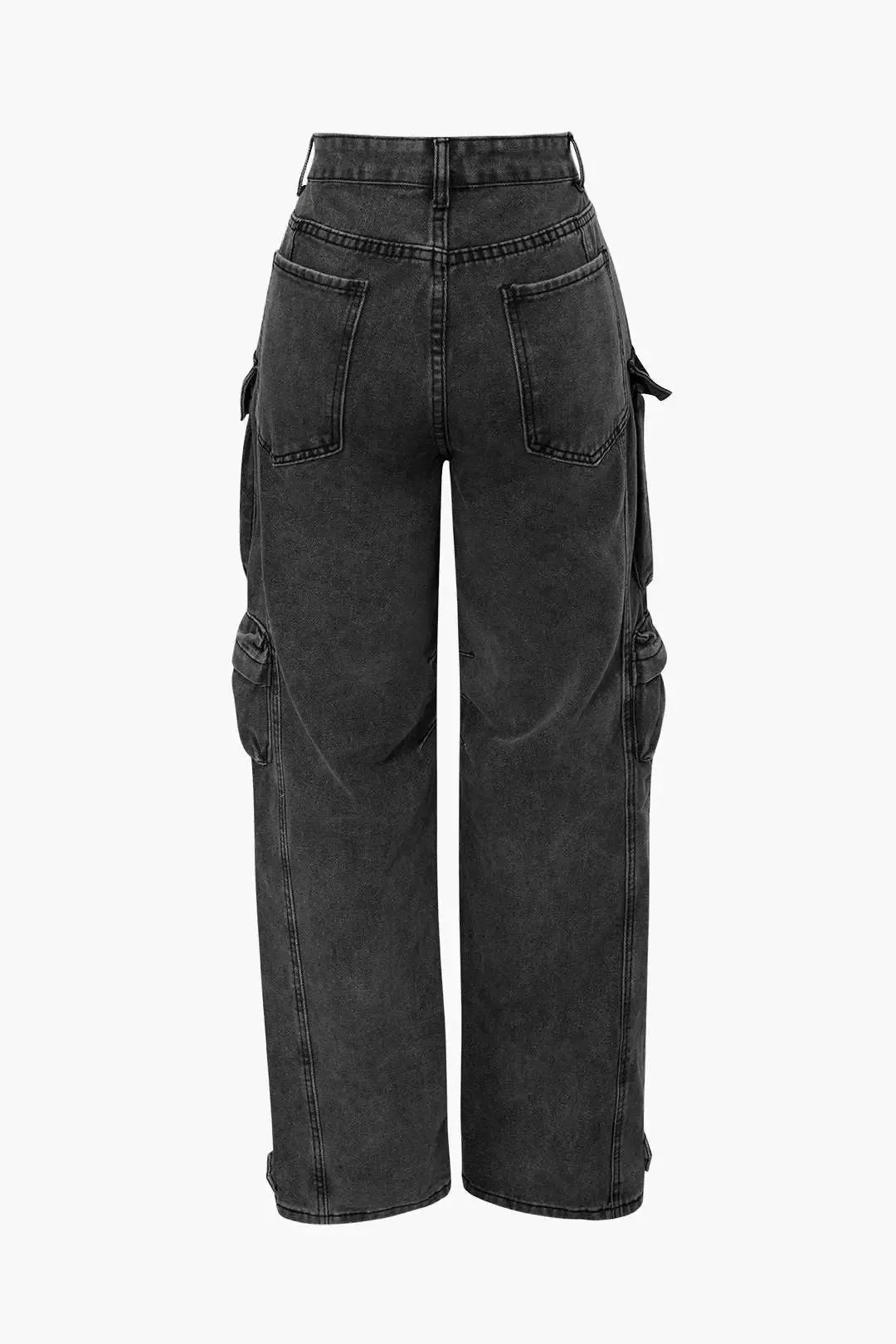 Donna - Multi Pocket Rolled Hem Woman's Wide Leg Cargo Jeans