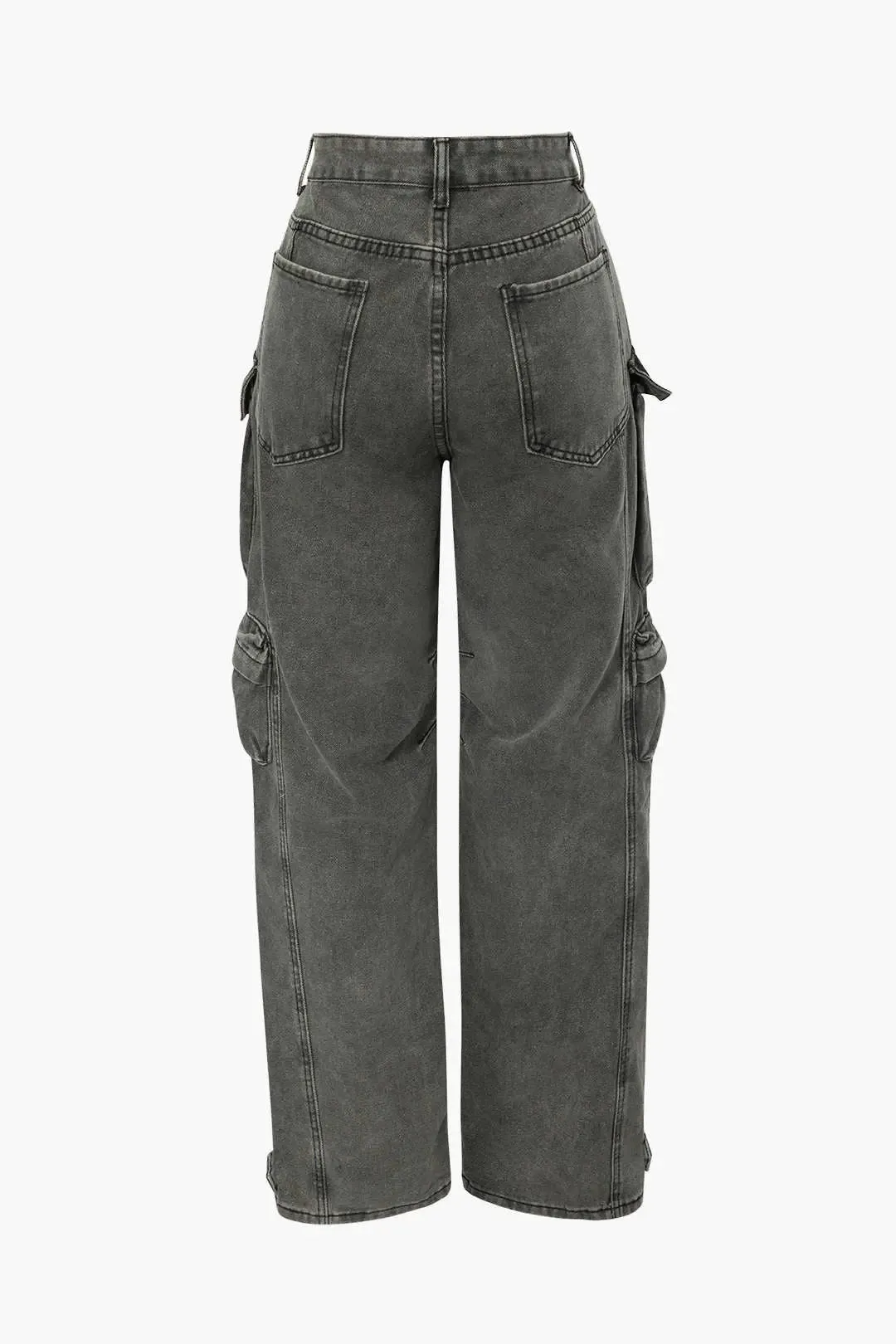 Donna - Multi Pocket Rolled Hem Woman's Wide Leg Cargo Jeans
