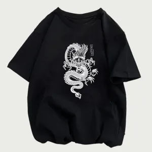 Dragon Print Women's Polyester Casual T-shirt
