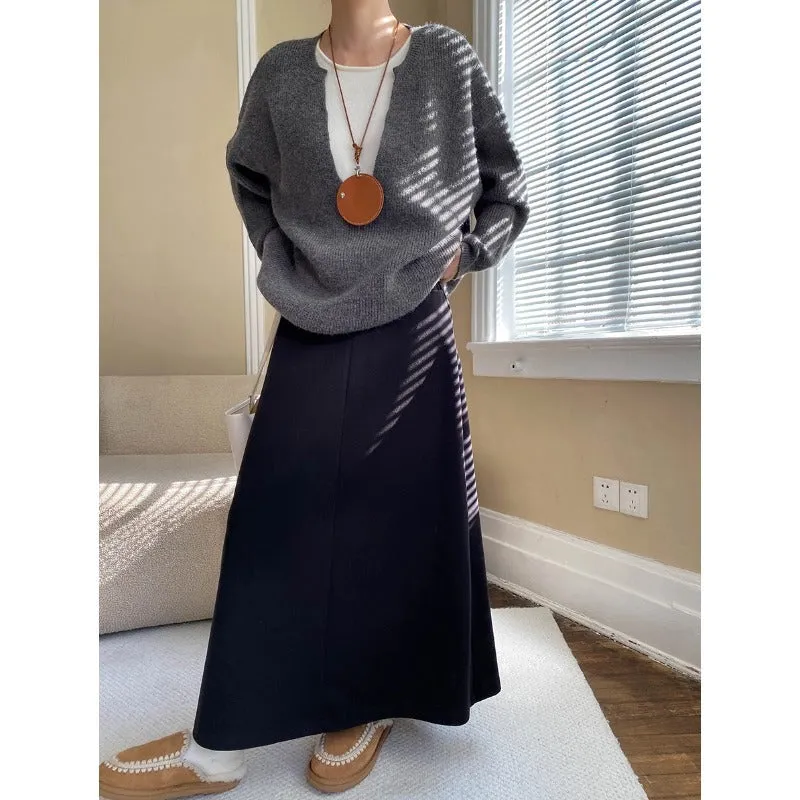 Draping High Waist Loose Woolen Skirt