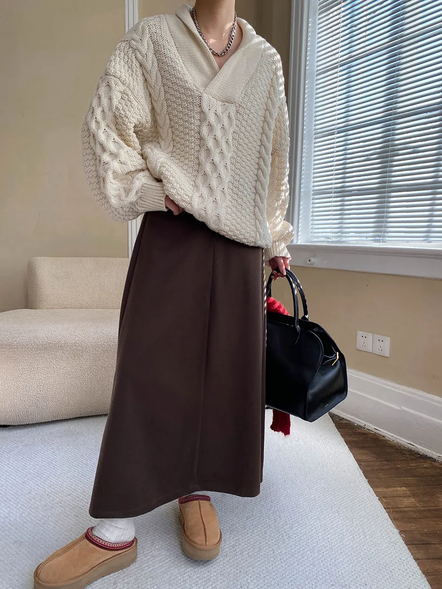 Draping High Waist Loose Woolen Skirt