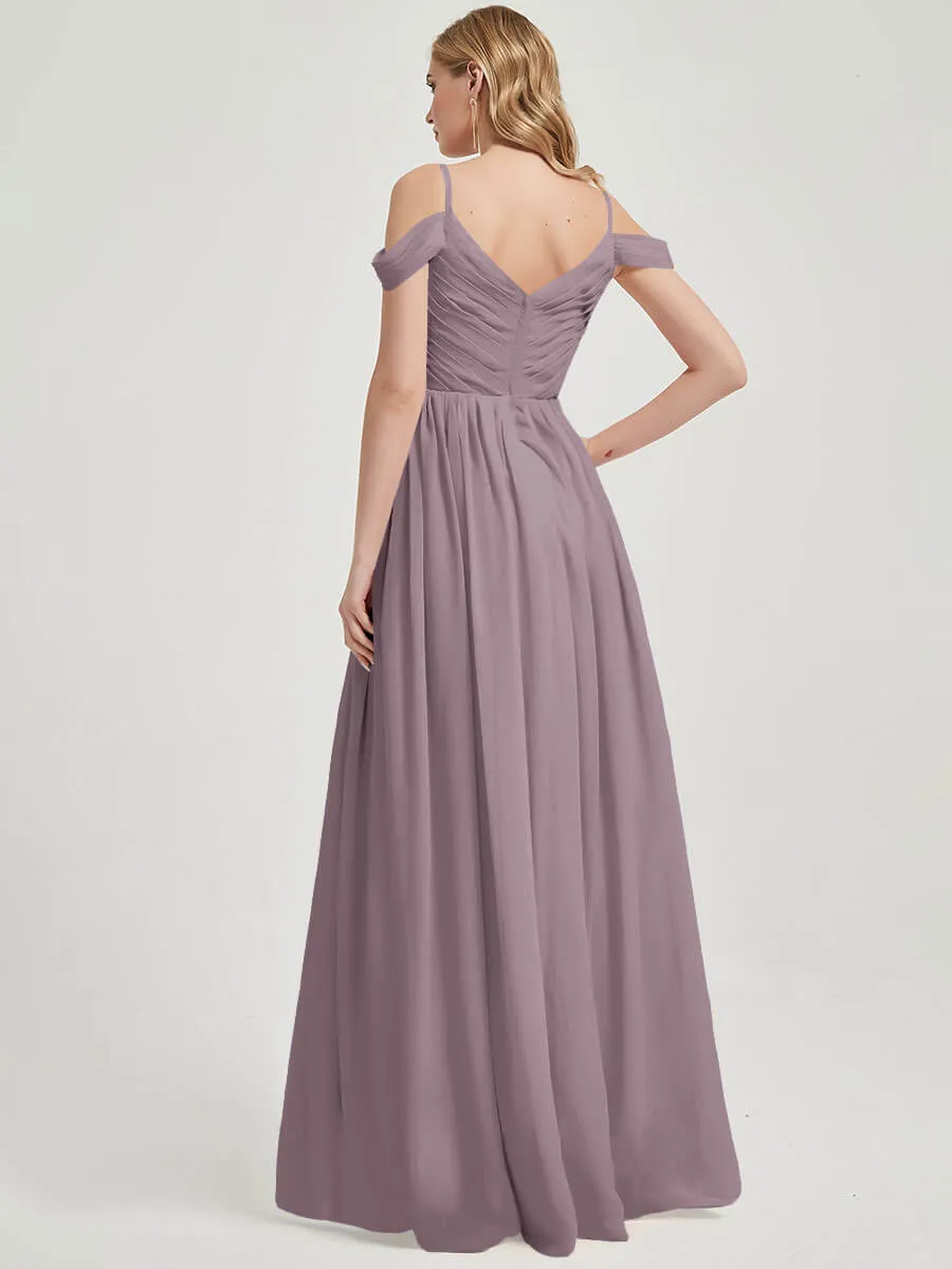 Dusk Spaghetti Straps Pleated Chiffon  Bridesmaid Dress