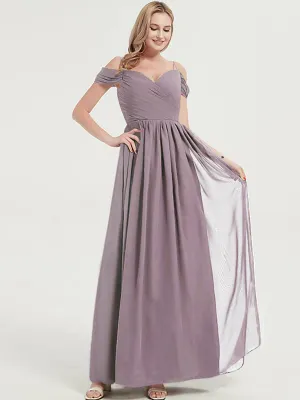 Dusk Spaghetti Straps Pleated Chiffon  Bridesmaid Dress