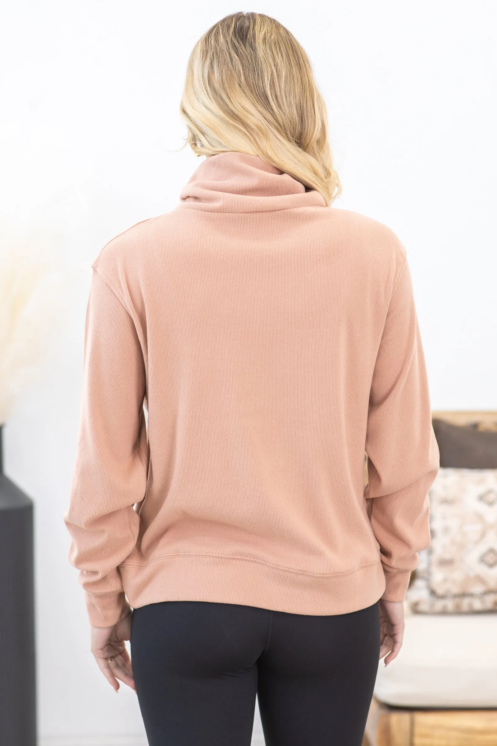 Dusty Rose Soft Knit Corduroy Cowl Sweatshirt