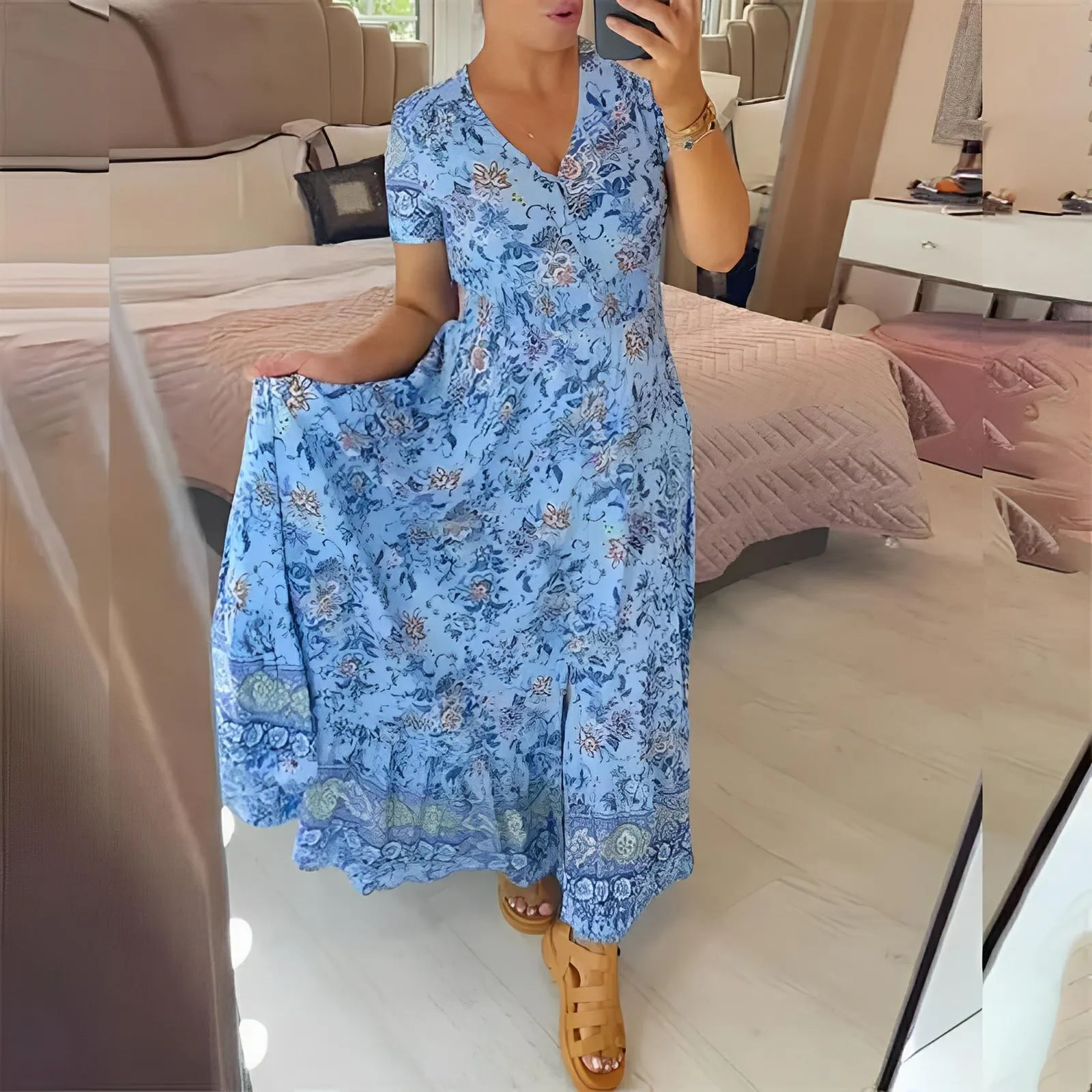 EASY ELEGANCE – FLORAL V-NECK MAXI