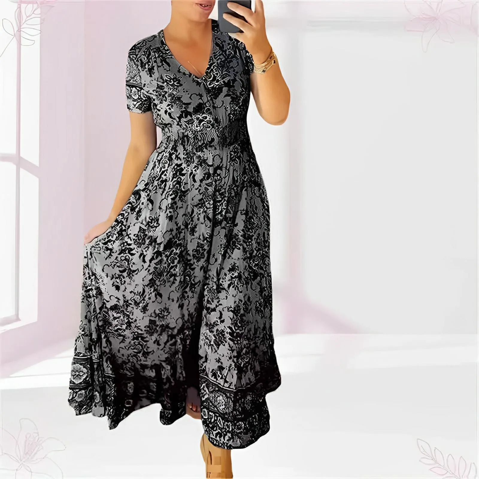 EASY ELEGANCE – FLORAL V-NECK MAXI