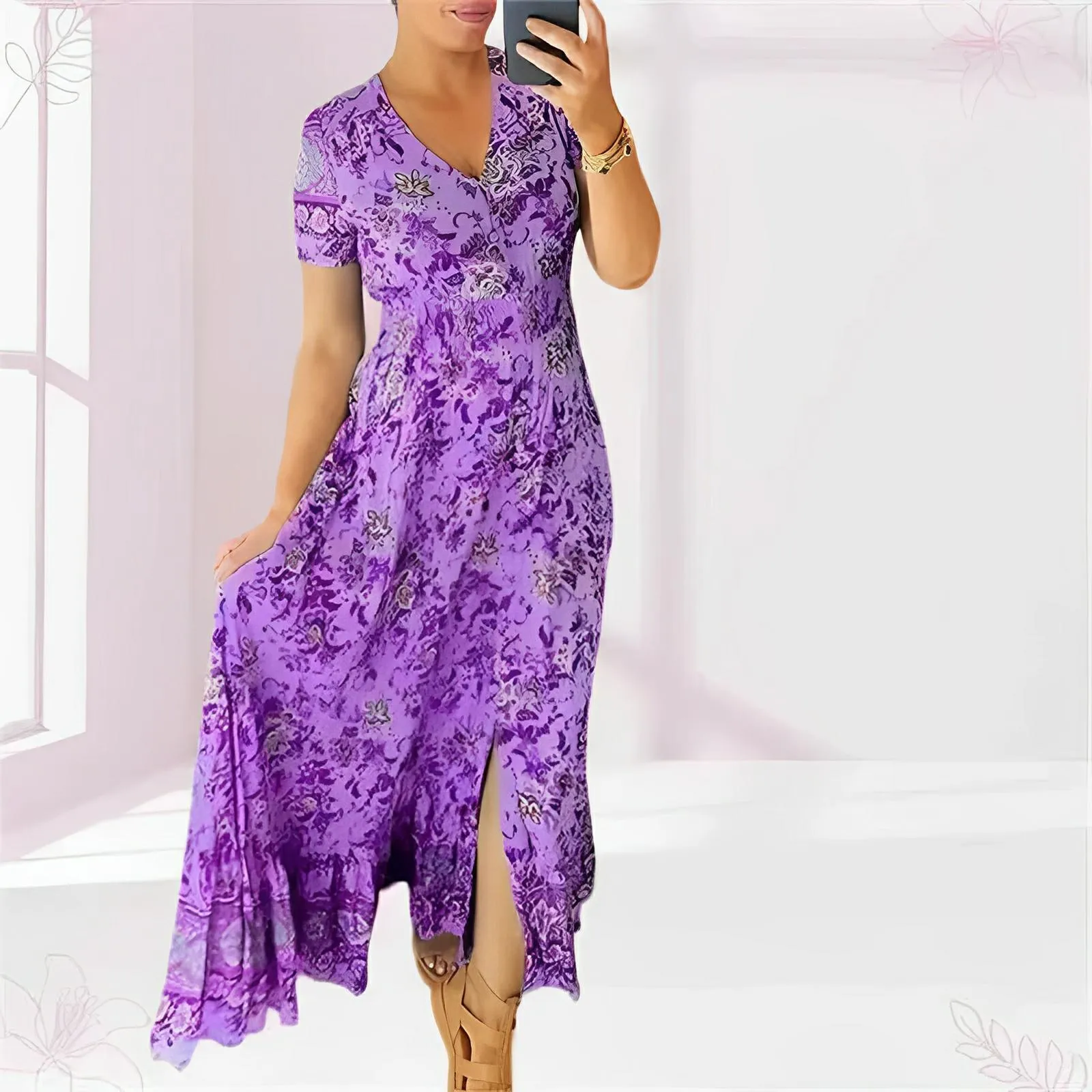 EASY ELEGANCE – FLORAL V-NECK MAXI