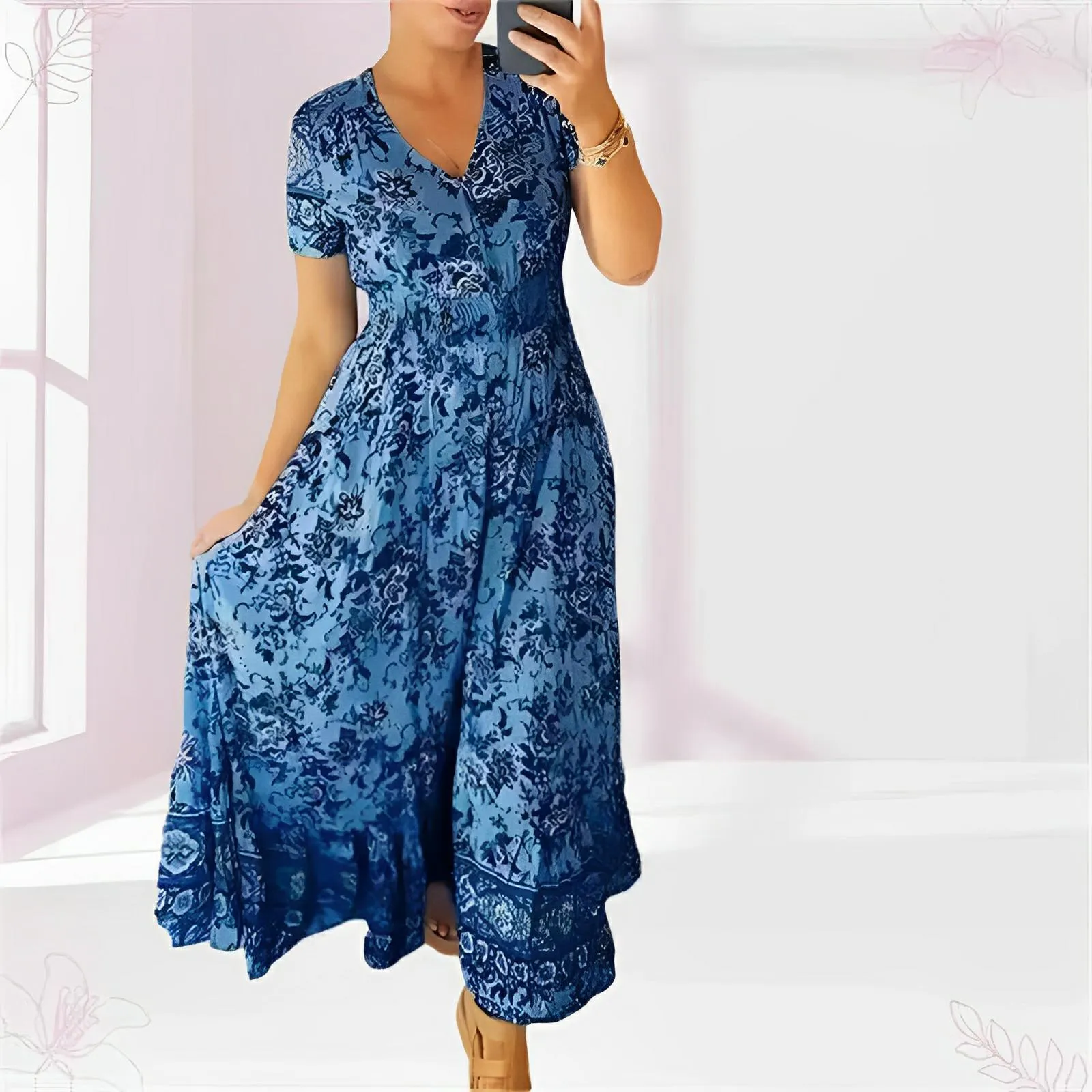 EASY ELEGANCE – FLORAL V-NECK MAXI