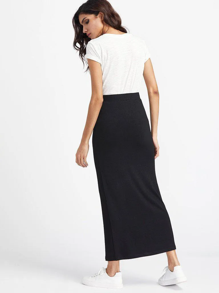 Elastic Waist Longline Jersey Skirt