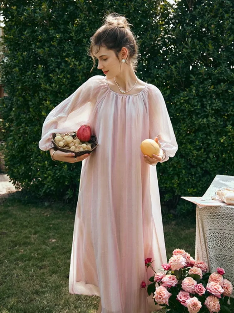 Ethereal Striped Chiffon Loose Dress
