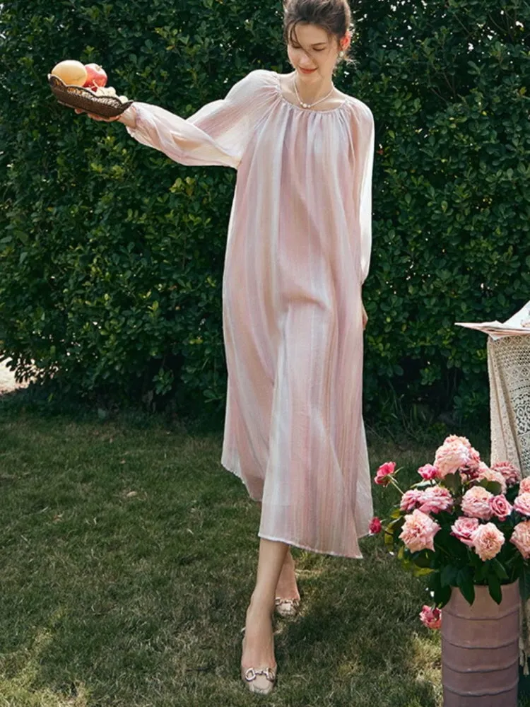 Ethereal Striped Chiffon Loose Dress