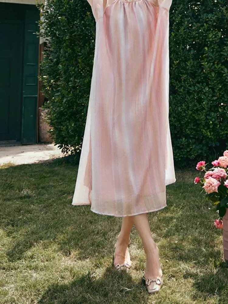 Ethereal Striped Chiffon Loose Dress