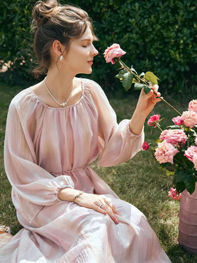 Ethereal Striped Chiffon Loose Dress