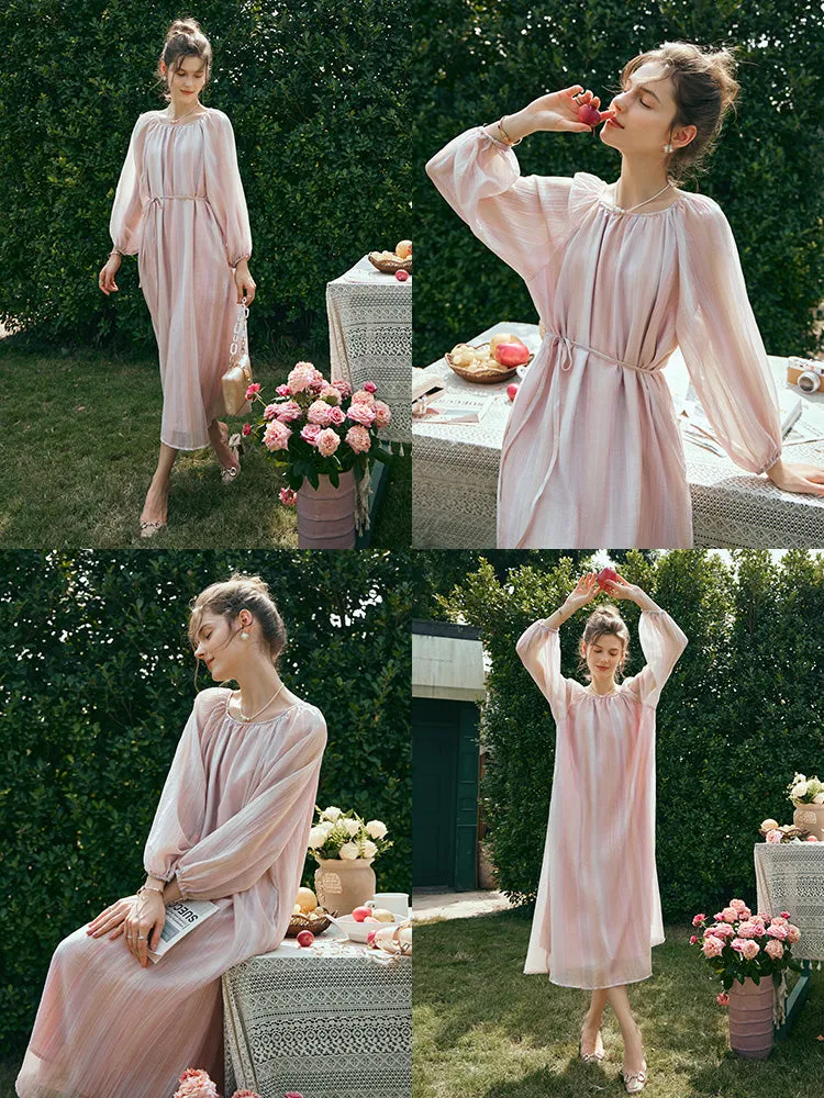 Ethereal Striped Chiffon Loose Dress