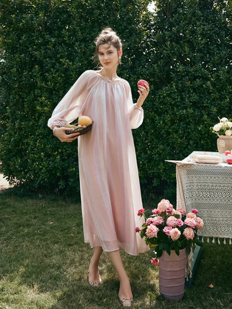 Ethereal Striped Chiffon Loose Dress