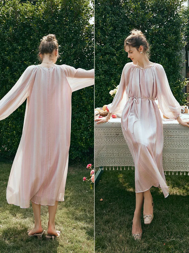 Ethereal Striped Chiffon Loose Dress