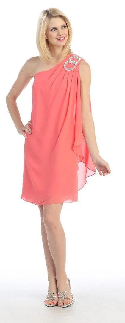 Eureka 1902 Layered One Shoulder Short Chiffon Club Dress