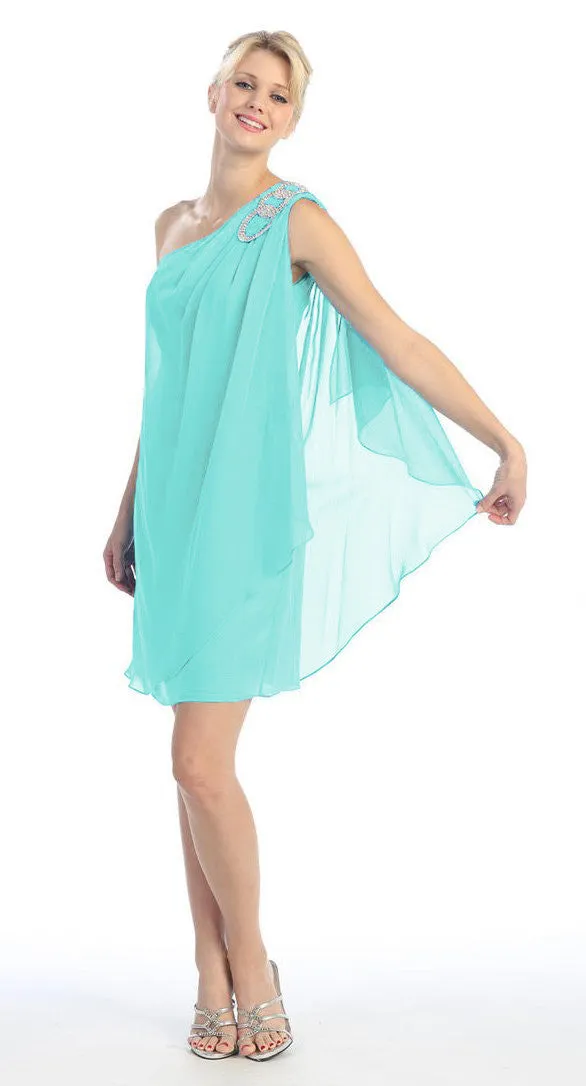 Eureka 1902 Layered One Shoulder Short Chiffon Club Dress