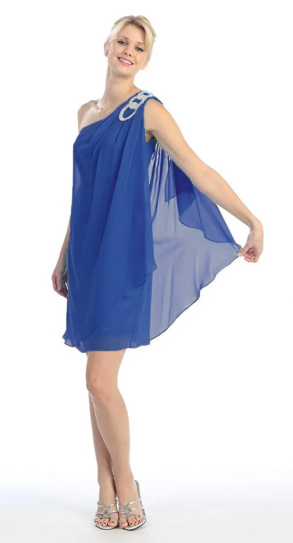 Eureka 1902 Layered One Shoulder Short Chiffon Club Dress