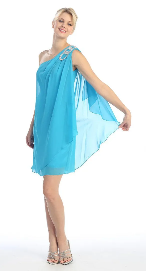 Eureka 1902 Layered One Shoulder Short Chiffon Club Dress
