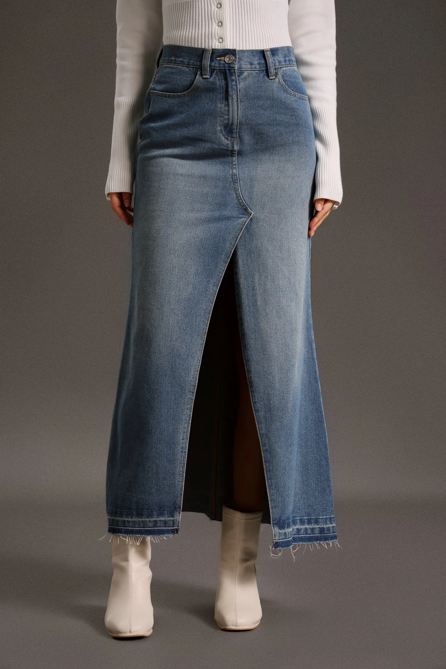 Eweny High Slit Cowboy Skirt