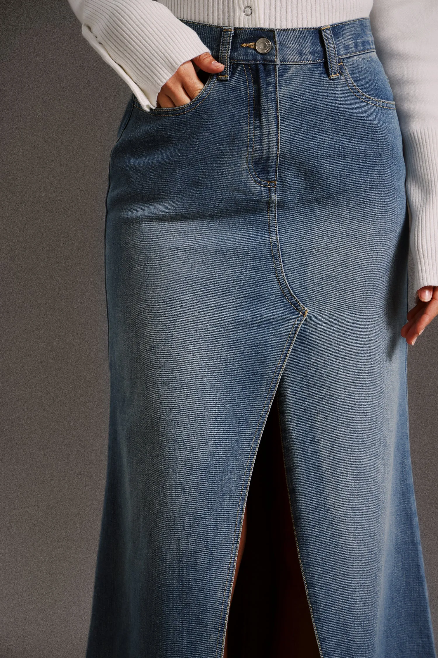 Eweny High Slit Cowboy Skirt