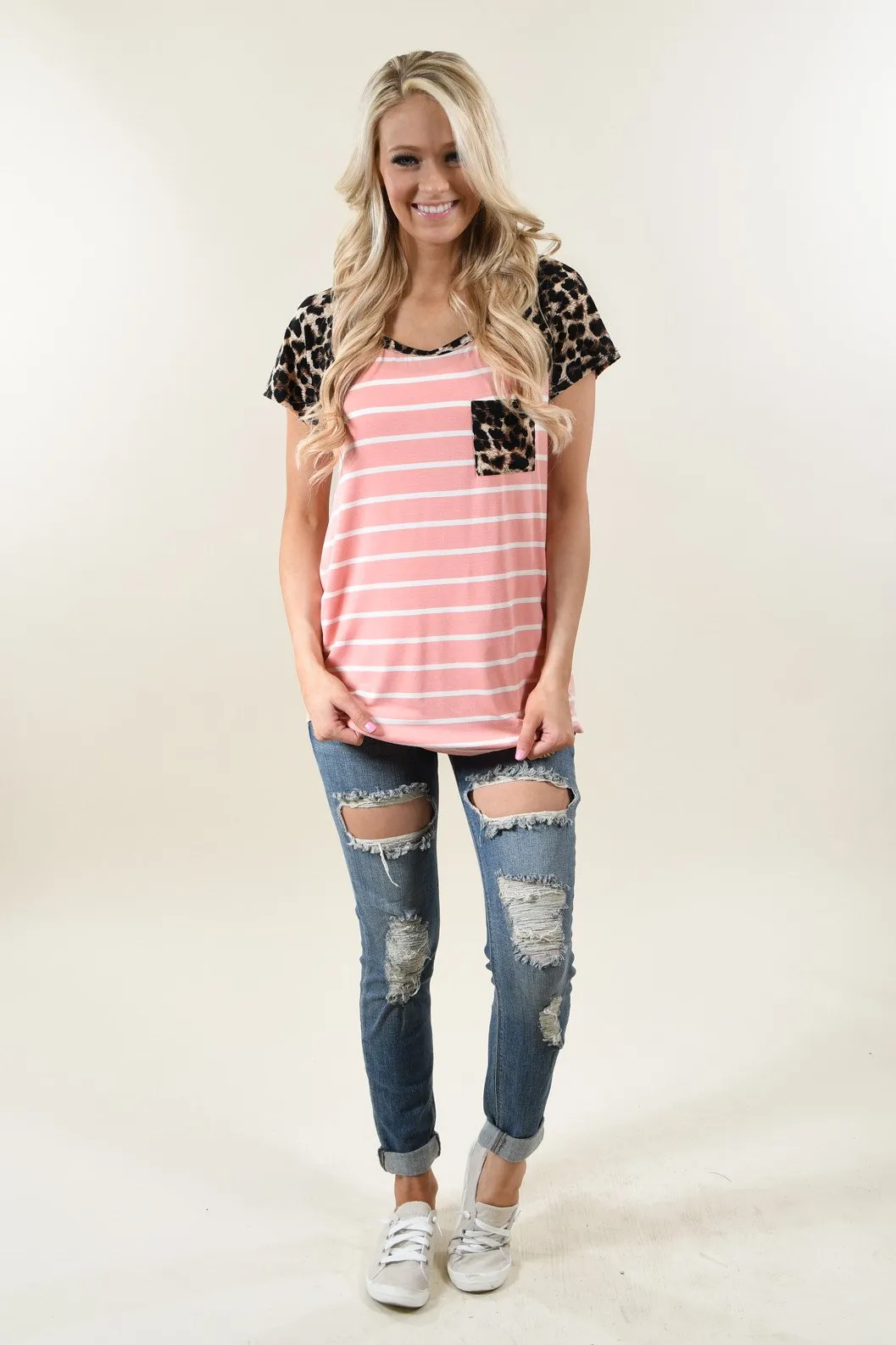 Fierce Leopard Pocket Top ~ Pink