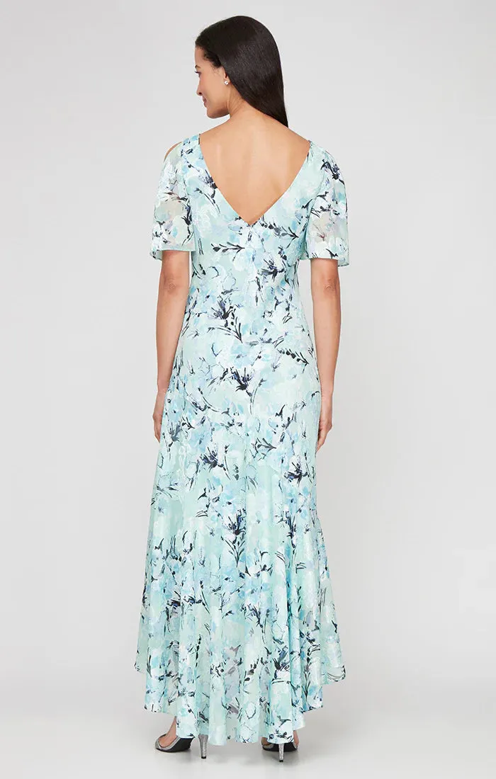 Floral Jacquard Dress with Flounce Hi-Low Hem