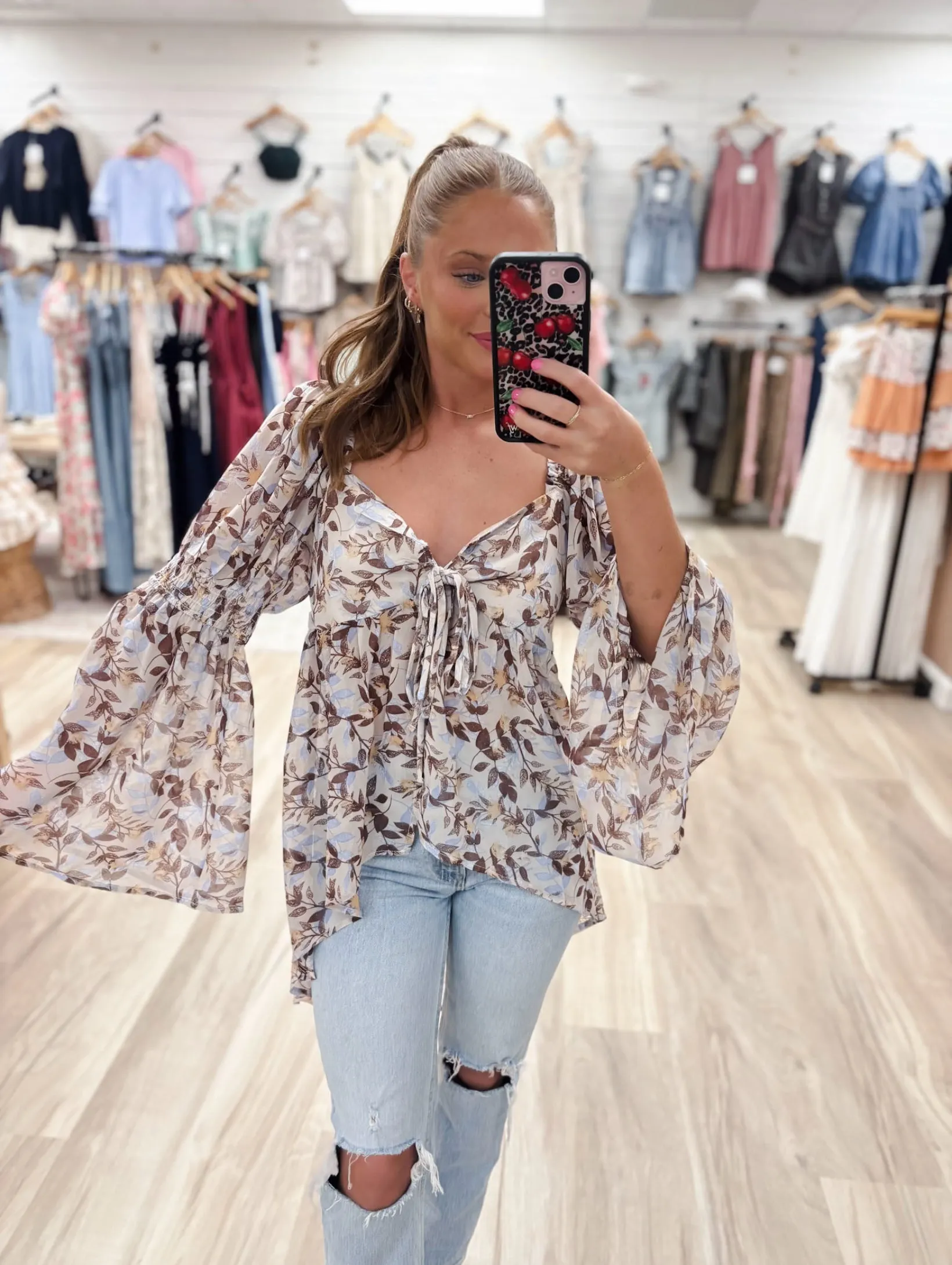 Floral Print Chiffon Mocha Top