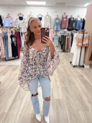 Floral Print Chiffon Mocha Top