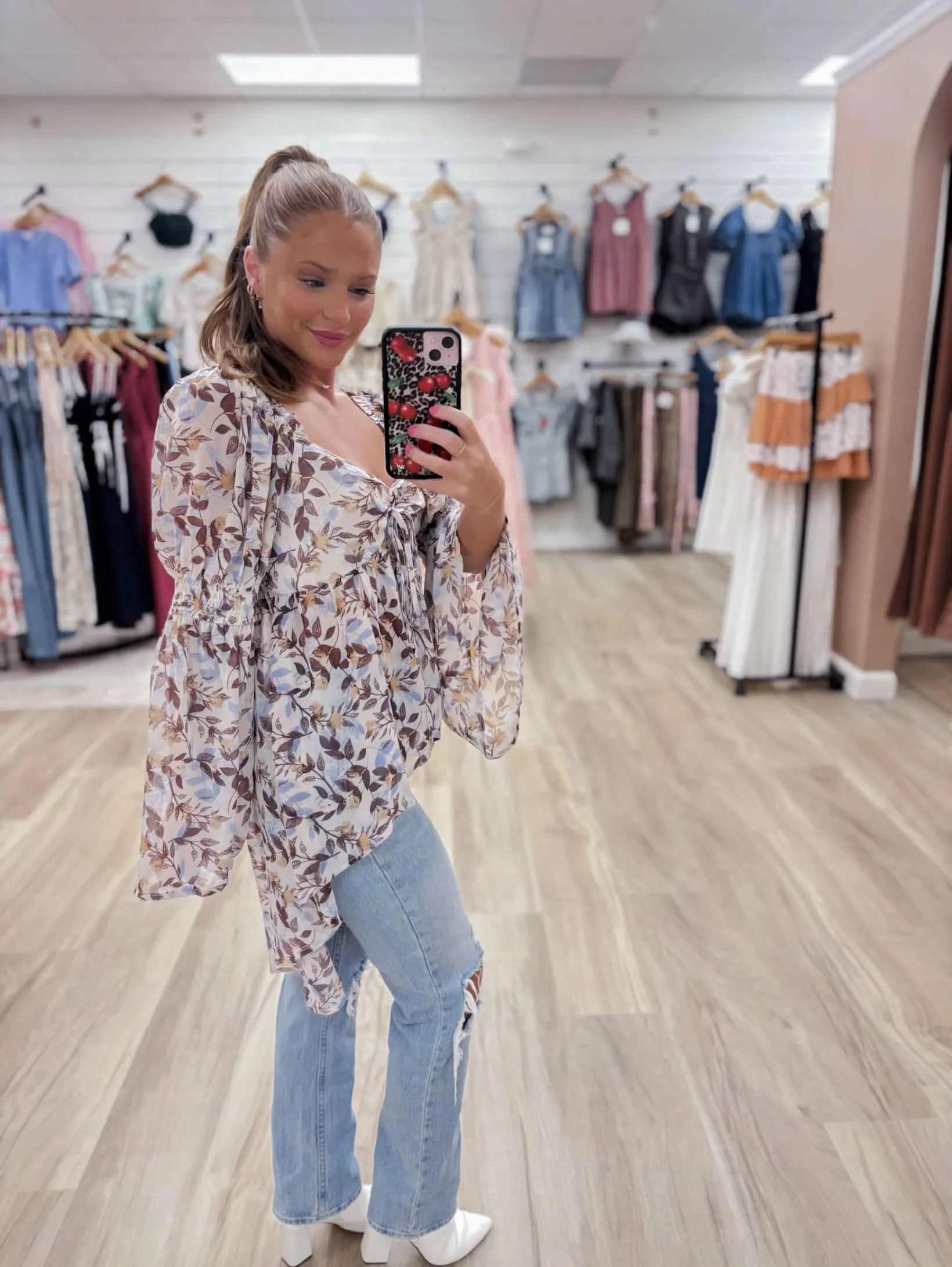 Floral Print Chiffon Mocha Top