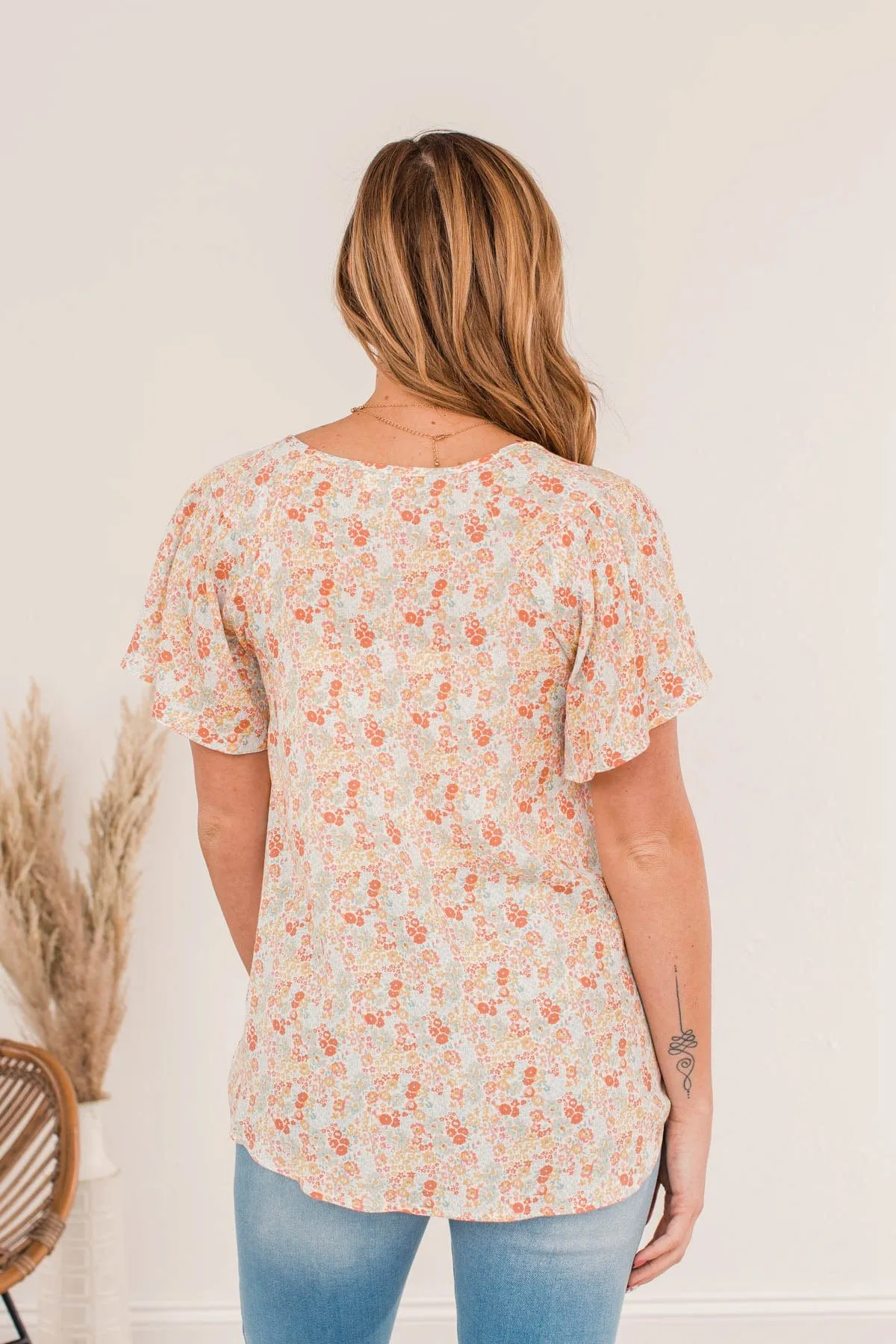 Fluttering Butterflies Floral Top- Coral