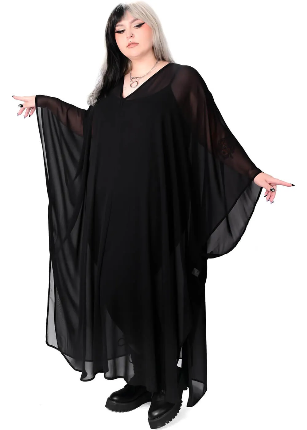 Foxblood Petra Chiffon Flowing Kaftan Black