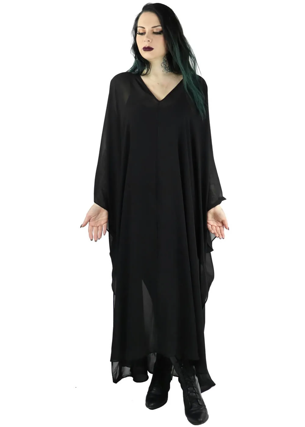 Foxblood Petra Chiffon Flowing Kaftan Black