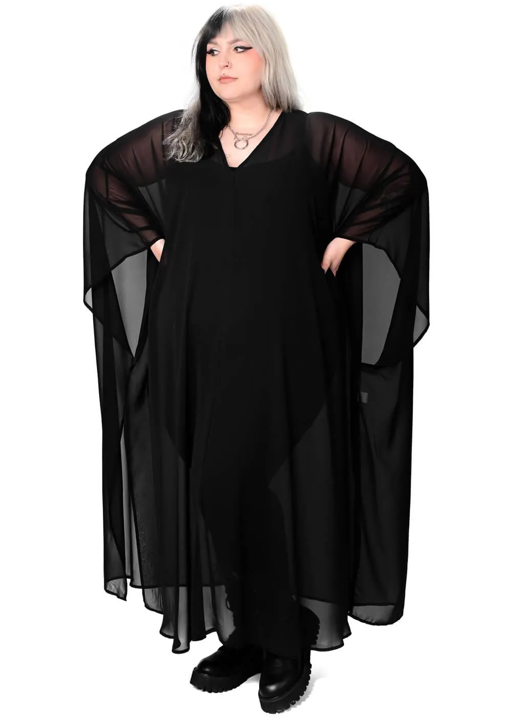 Foxblood Petra Chiffon Flowing Kaftan Black