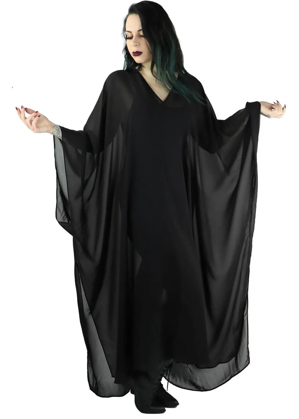 Foxblood Petra Chiffon Flowing Kaftan Black