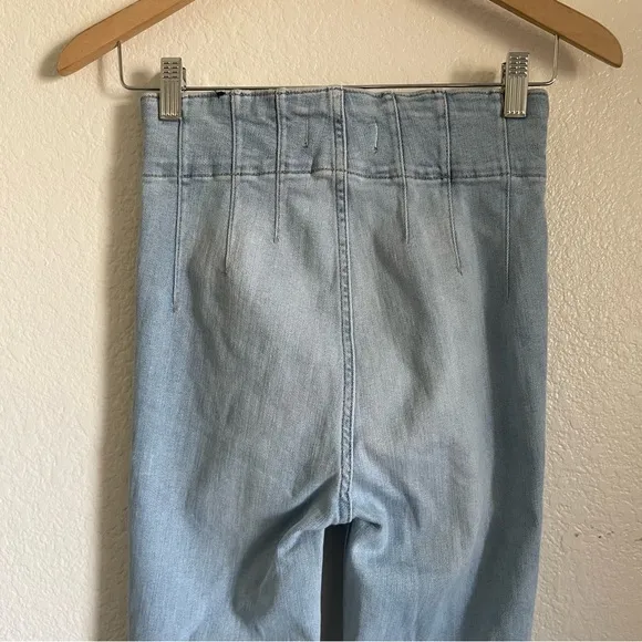 FP We The Free Jayde High Waisted Flare Stretchy Denim Jeans Light Blue Retro 27