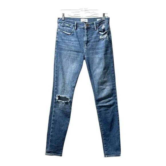 Frame Denim Le High skinny Jeans Medium Blue Distressed cut out