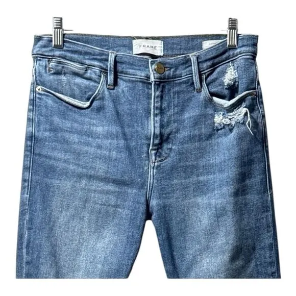 Frame Denim Le High skinny Jeans Medium Blue Distressed cut out