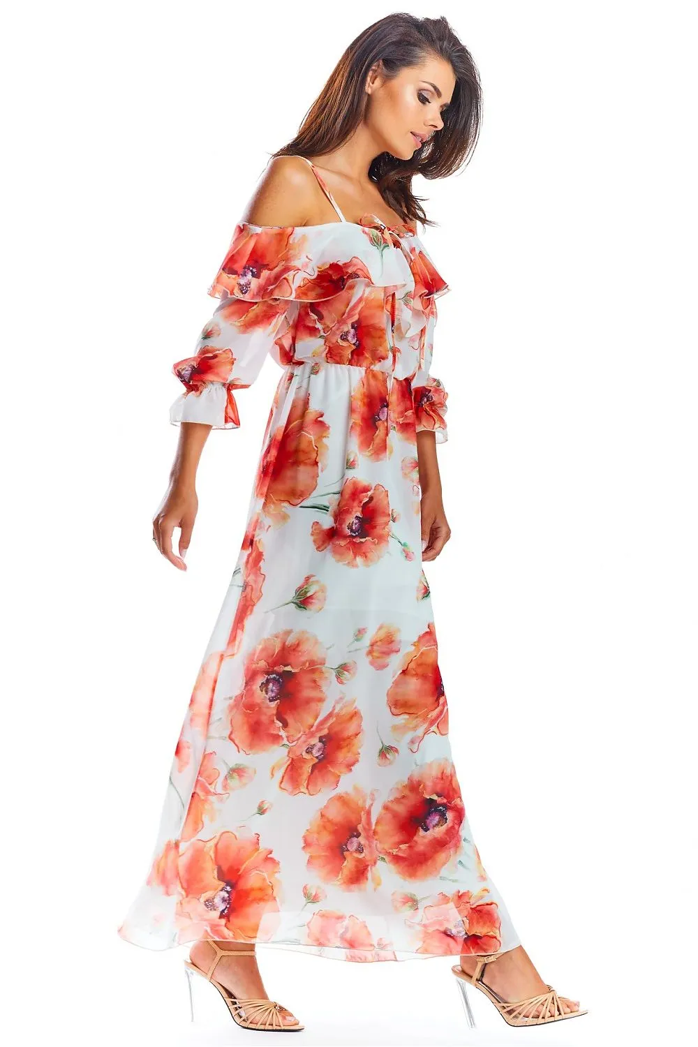 Frilled Neckline Adjustable Maxi Dress