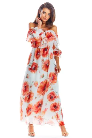 Frilled Neckline Adjustable Maxi Dress