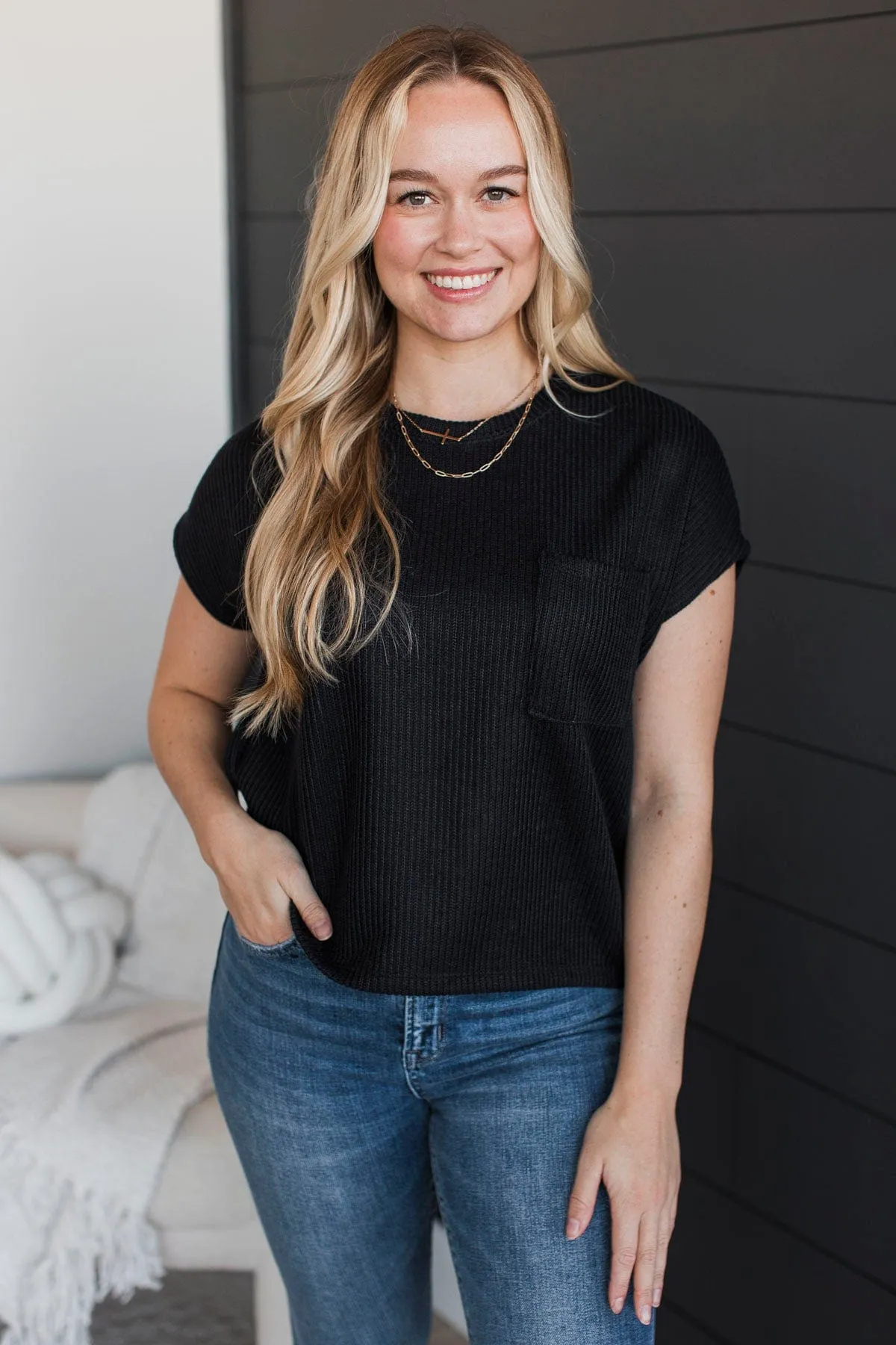 From The Beginning Knit Top- Black