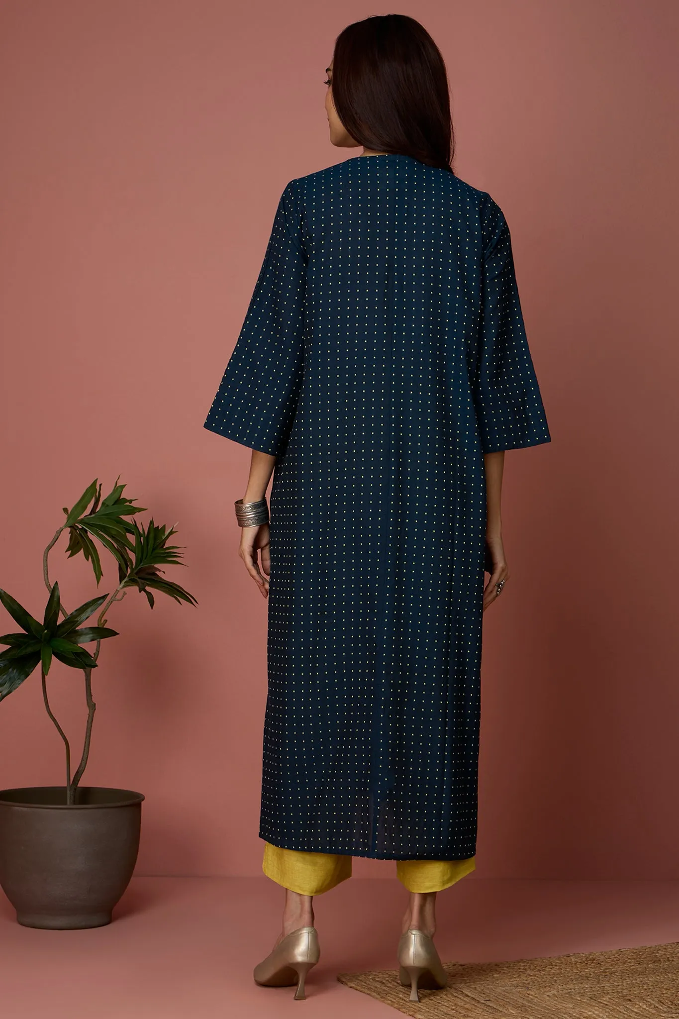front zipper a-line kurta - Cosmic Constellation & Dots Dance