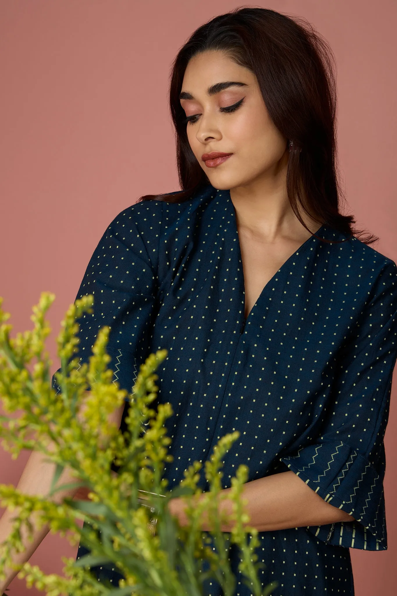 front zipper a-line kurta - Cosmic Constellation & Dots Dance