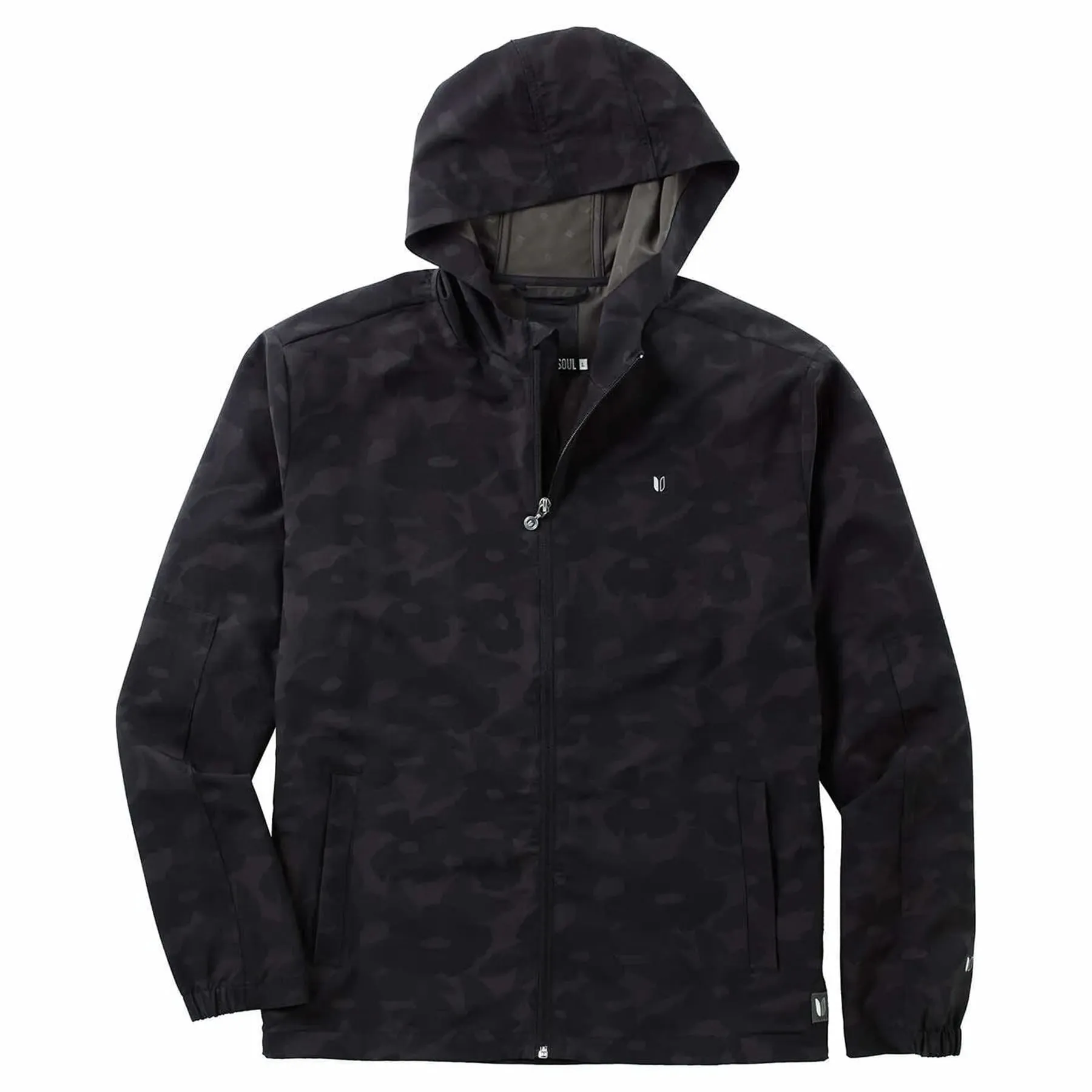 Full Zip Windbreaker Hooded Jacket Print Black Flower Poster