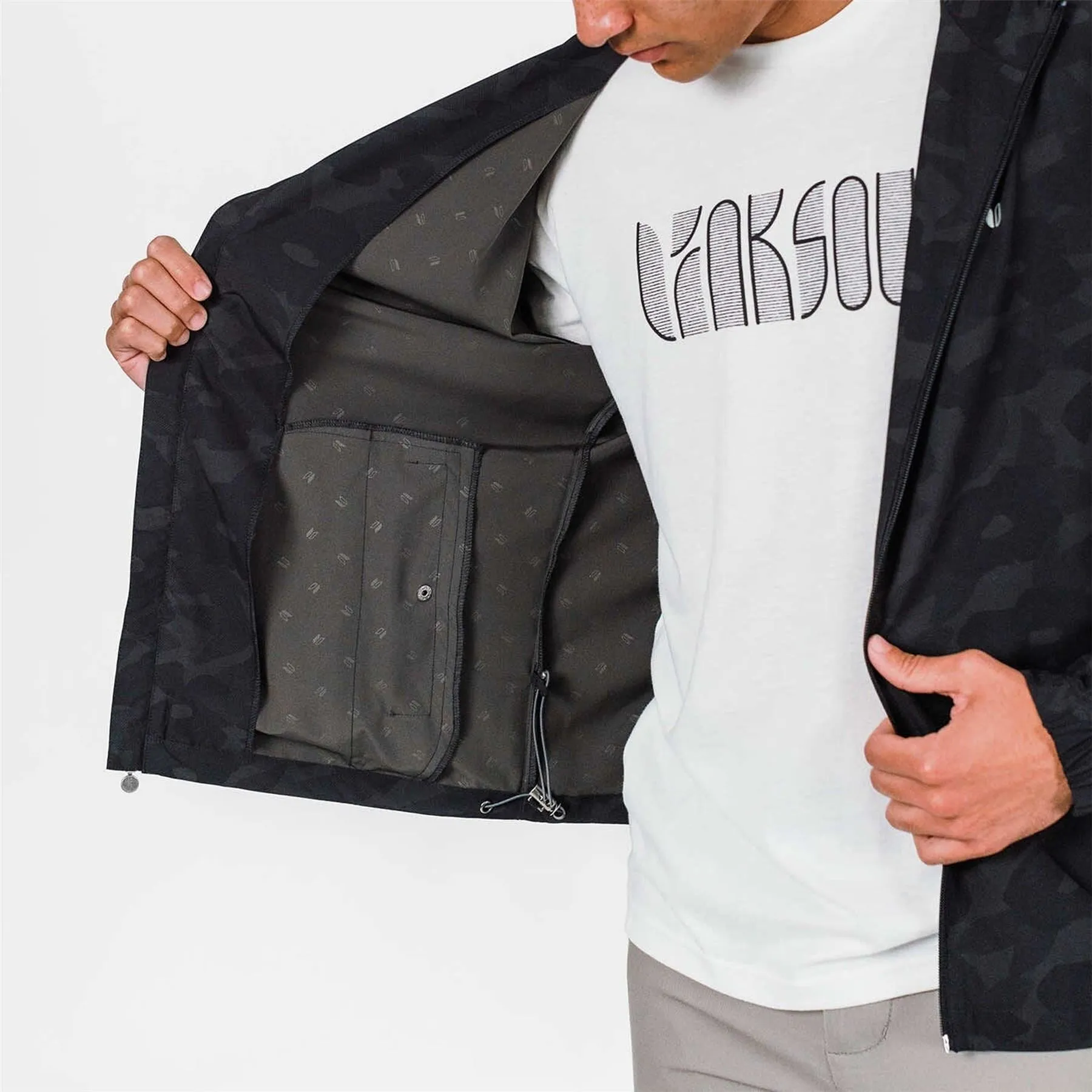 Full Zip Windbreaker Hooded Jacket Print Black Flower Poster