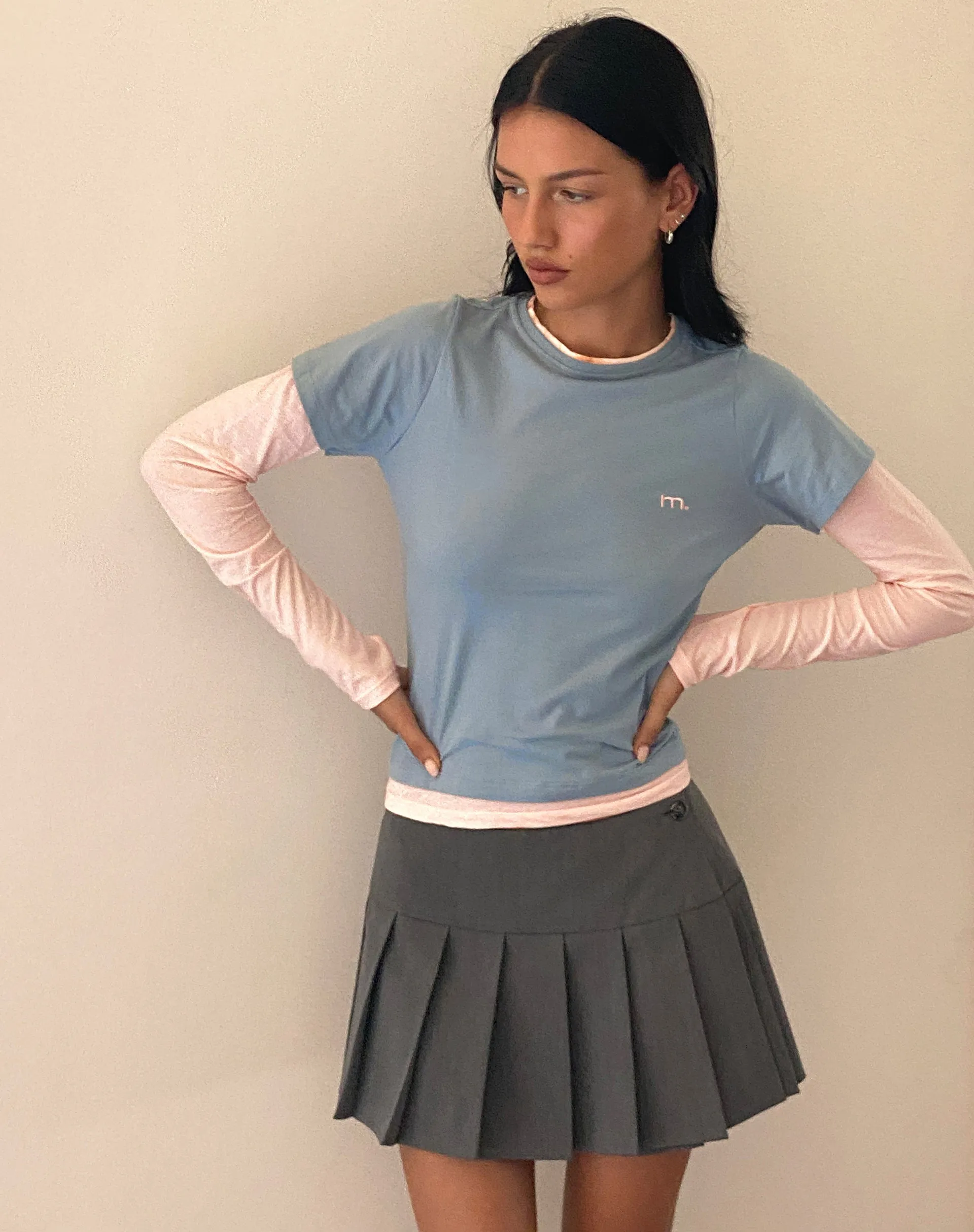 GALEN TOP LIGHT GREY BLUSH M EMB