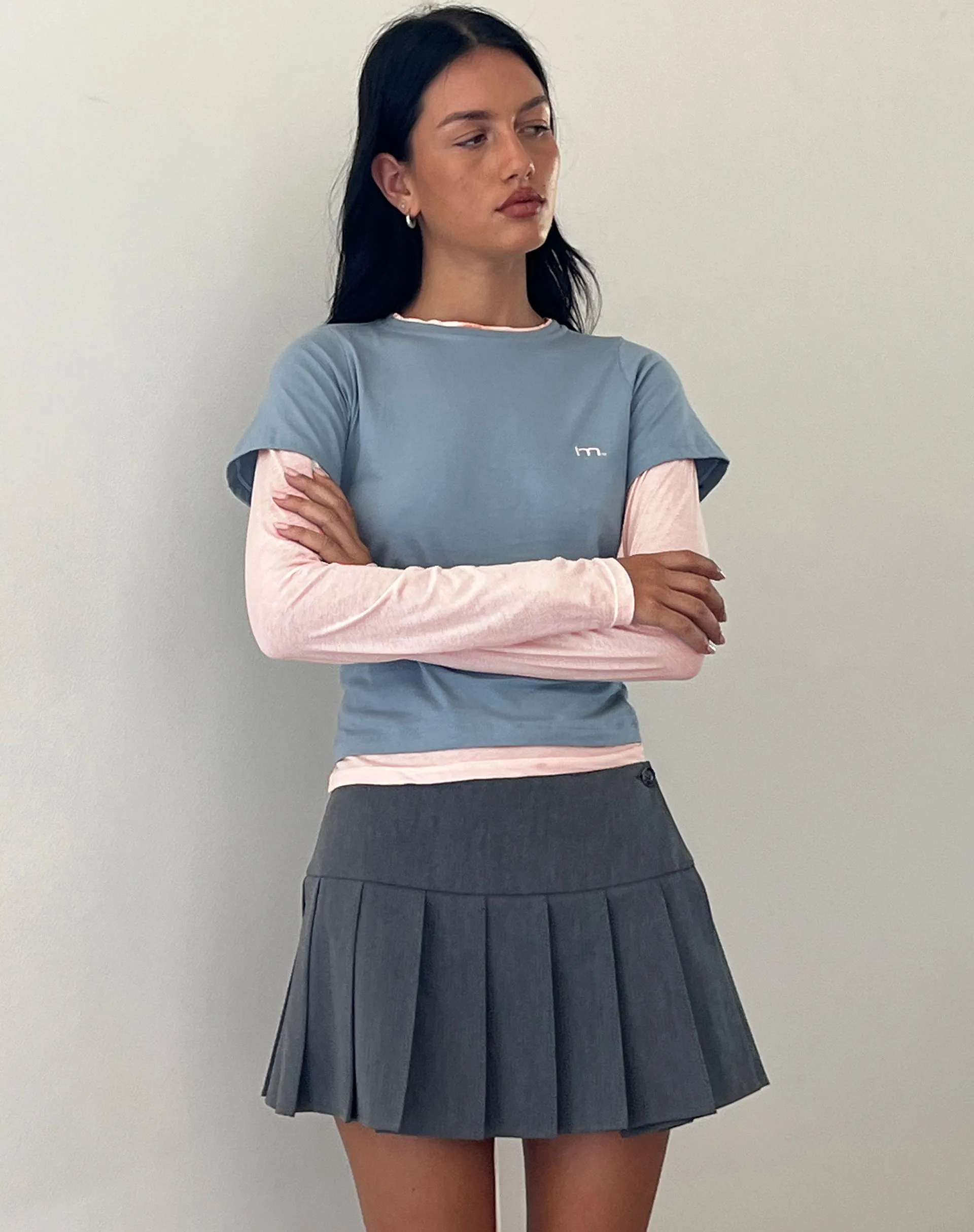 GALEN TOP LIGHT GREY BLUSH M EMB